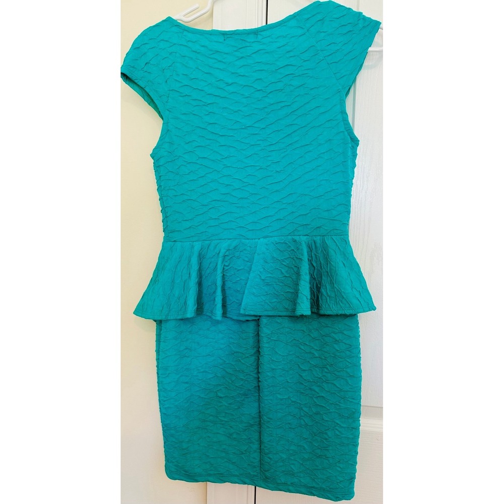 Forever 21 Teal Peplum Dress Textured Sleeveless‎ Party Cocktail Small - Picture 3 of 3